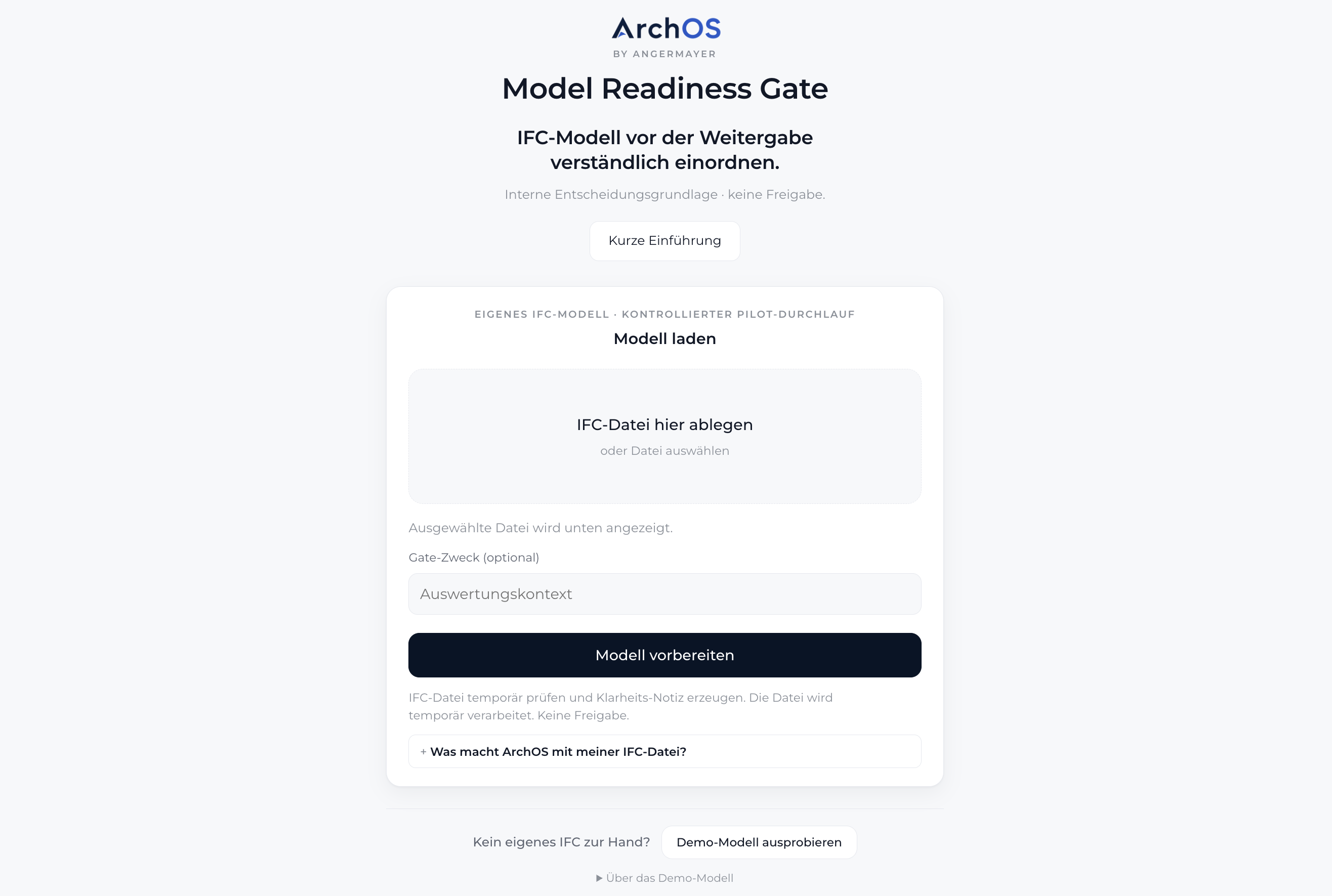 ArchOS, Auswertungs-Workspace mit Modellhinweisen und Bezügen